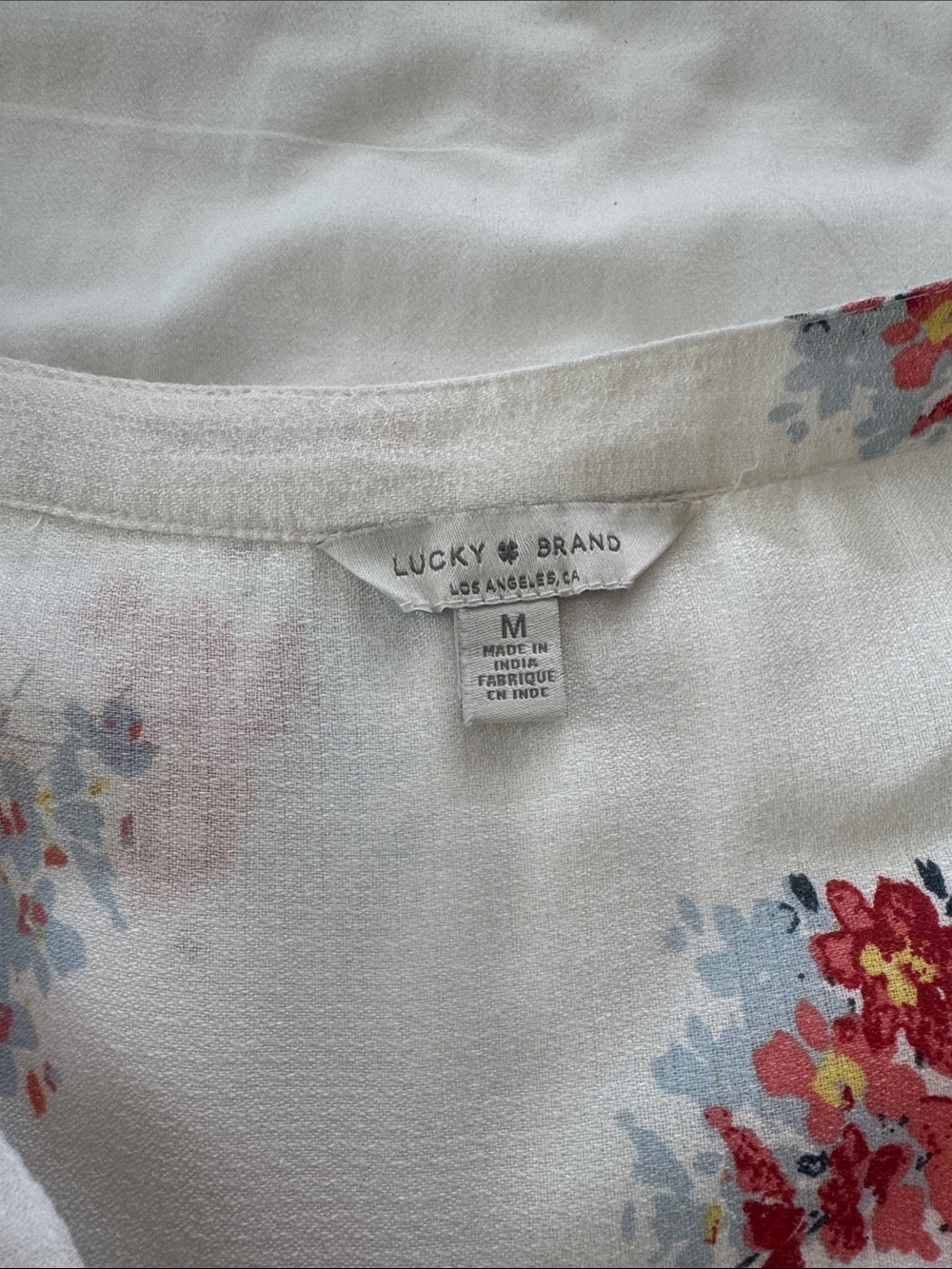 Lucky Brand Cream Floral Smocked Peasant Blouse size M - Picture 3 of 5